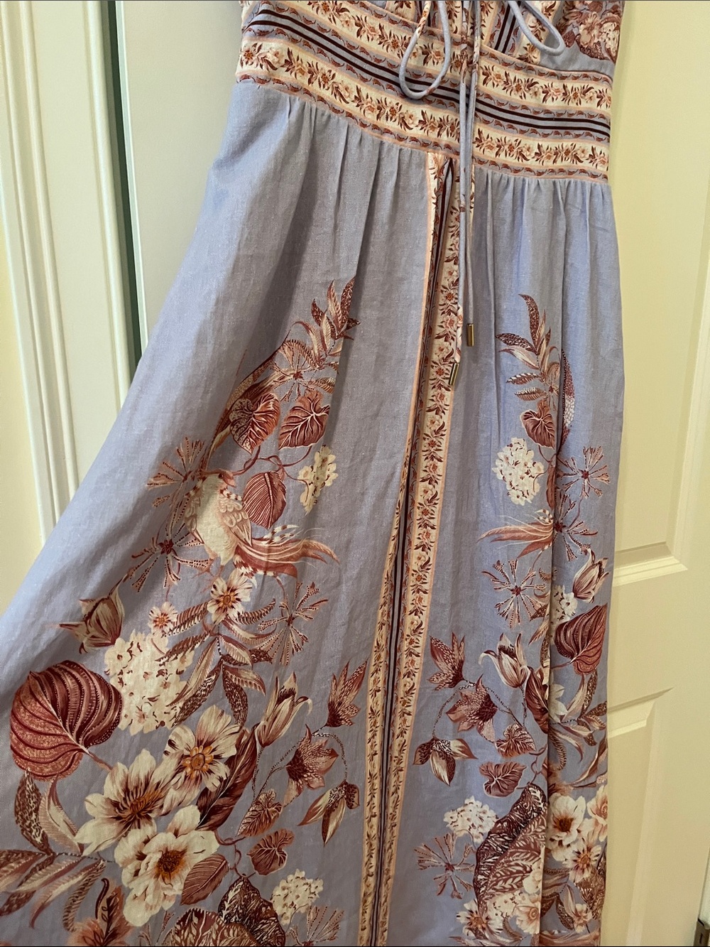 Caroline Constas linen blend dress , lilac color, brown flowers, lining.NWT. 12 - Picture 3 of 10